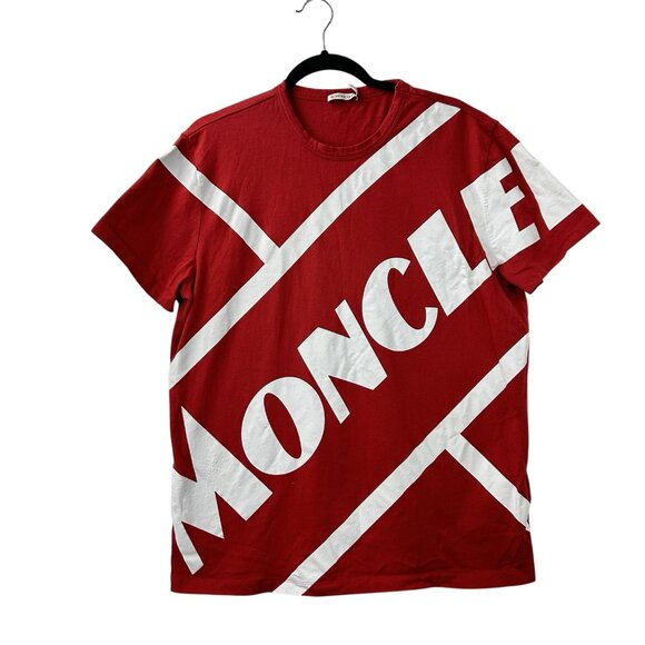 Moncler Maglia T-Shirt Big Diagonal Logo Red White Mens Size XL - Picture 11 of 15